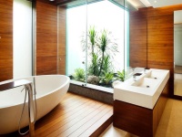 Tiles like wood in the design of the bathroom