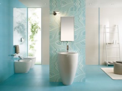 Salle de bain turquoise.