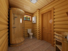 Cabine de douche dans une maison en bois