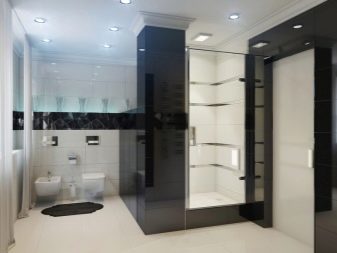 Salle de bain high-tech avec douche et WC avec éclairage ponctuel lumineux