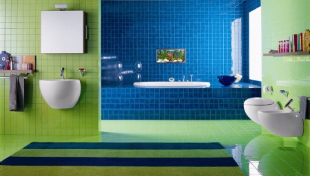 Design de salle de bains vert et bleu