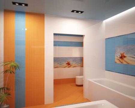 Salle de bain bleu orangé