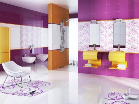 Salle de bain orange et lilas